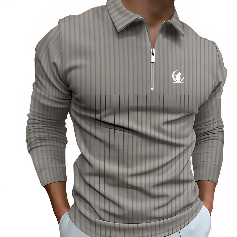 Long Sleeve Zipper Stripe Polo Shirt