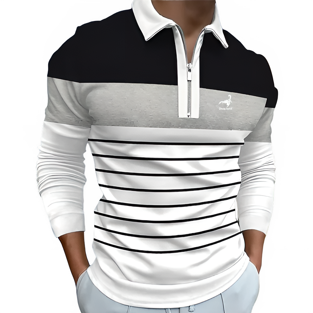 Stripe Zipper Polo Shirt
