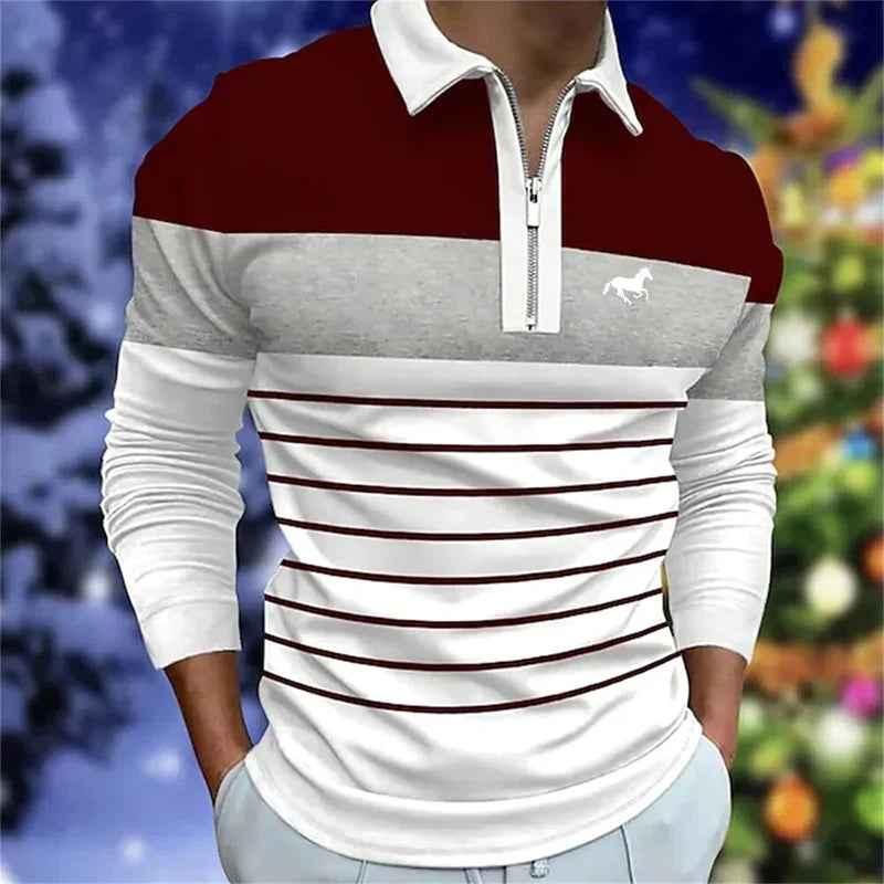 Spring Autumn Men Long Sleeve Casual Turn-down Polo Shirt