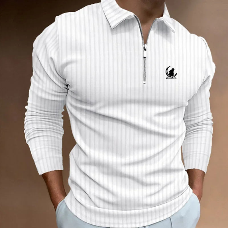 Long Sleeve Zipper Stripe Polo Shirt
