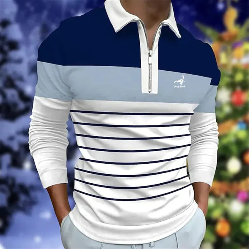 Stripe Zipper Polo Shirt