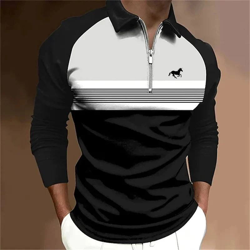 Spring Autumn Men Long Sleeve Casual Turn-down Polo Shirt