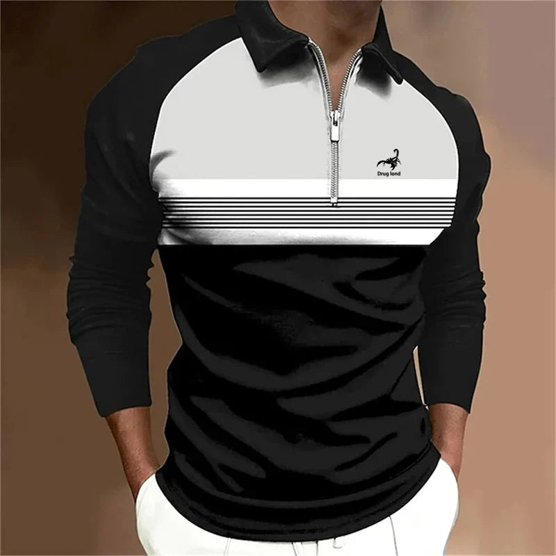 Stripe Zipper Polo Shirt
